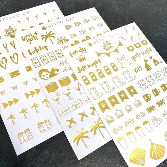 Planner Stickers Pack. Gold. Assorted. Minimalist. 