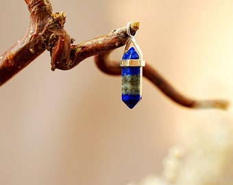 Lapis Lazuli Point 925 Silver Pendant I Gemstone in real silver setting, hexagonal point made of gemstone