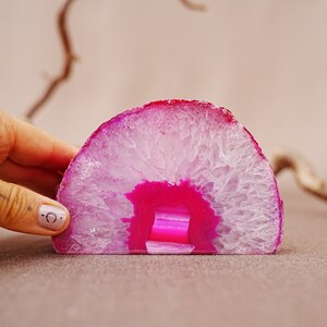 Agate lamp in rose, agate geode as candle lantern 2C