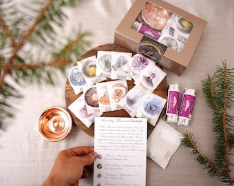 XXL Rauhnächte Set mit 12 Räuchermischungen, nachhaltiges Räucherset mit Kohle, Räucherschale und Anleitung als Geschenkset