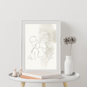 Personalized portrait - Illustration couple family child friends minimalist one line