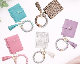 Silicone Beaded Wristlet Keychain Card Holder | Marble Tassel Bracelet Bag Charm
