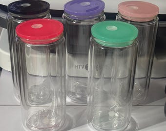 Blank Snow Globe Tumblers, Case of 18 Cups, 16oz Acrylic DIY Drinkware with Lids, Straws Included