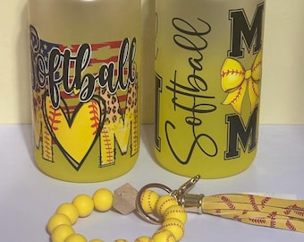 Softball, Mom tumbler, glass, bundle, softball keychain included