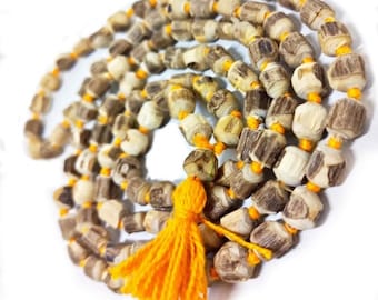 Natuurlijke Tulsi Japa Mala, spirituele helende kralen, handgeknoopte meditatieketting met 108 kralen, rozenkrans van natuurlijk Tulsi-hout, hindoeïstische yogamala