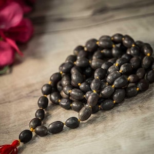 Natural Lotus seed mala necklace, 108 beads mala, Lotus seed mala with Hare Krishna Japa Bag, Knotted Hindu Prayer Yoga Japa Meditation Mala