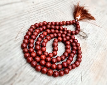 Red Jasper Healing Mala 108 Beads, Red Jasper Prayer Beads Mala, Red Jasper Mala Bracelets, Jasper Necklace, 108 beads necklace. Yoga mala