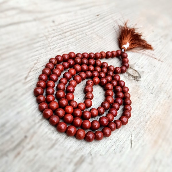 Red Jasper Healing Mala 108 Beads, Red Jasper Prayer Beads Mala, Red Jasper Mala Bracelets, Jasper Necklace, 108 beads necklace. Yoga mala