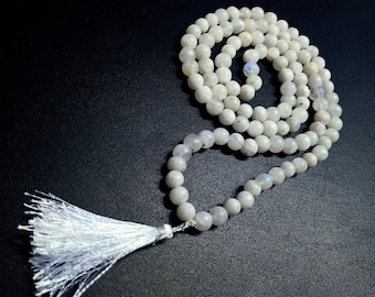 Rainbow Moonstone Mala Beads, Moonstone 108 Beads Mala, Mala Beads Healing Power Japa Mala, Rainbow Mala, Blue Flash Moonstone Necklace