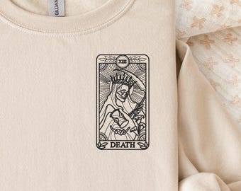 Sudadera bordada con la carta de la muerte del tarot, suéter minimalista de tarot, cuello redondo de bruja, regalo gótico de tarot