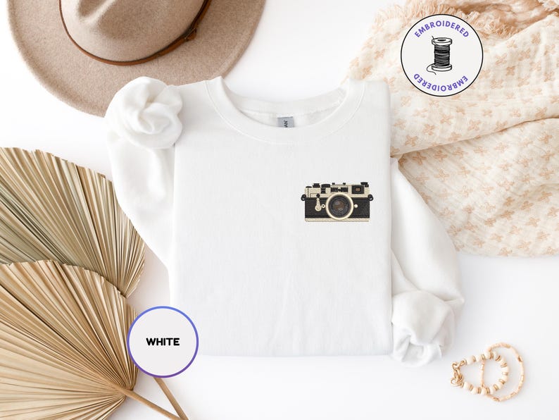 Vintage Camera Embroidered Sweatshirt • Photographer Gift • Retro Film Camera Crewneck image 6