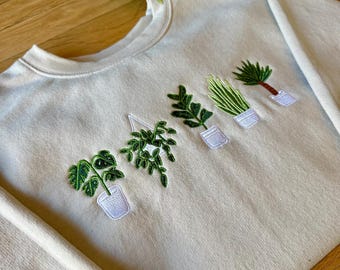 Embroidered Houseplant Sweatshirt | Plant Lover Crewneck | Boho Green Thumb | Cozy Botanical Sweater | Garden Gift | Nature Aesthetic