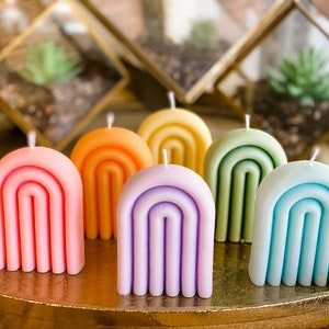 Rainbow Arch Candle - Rainbow Pastel Colors - Pink - Orange - Yellow - Green - Blue - Purple - Home Decor - Unscented Coconut and Soy Wax
