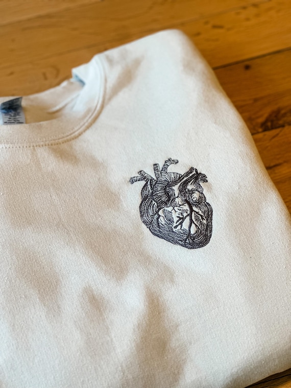 Embroidered Heart Sweatshirt Hoodie | Anatomical Heart Crewneck | Minimalist Medical Gift | Dark Academia Nurse Sweater Zip Up Pullover