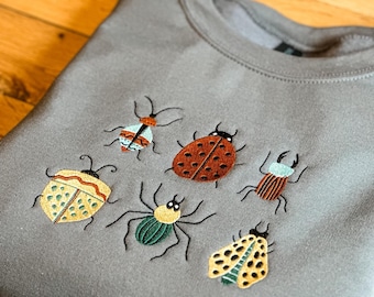Embroidered Bug Sweatshirt • Cottagecore Insect Crewneck • Nature Lover Gift