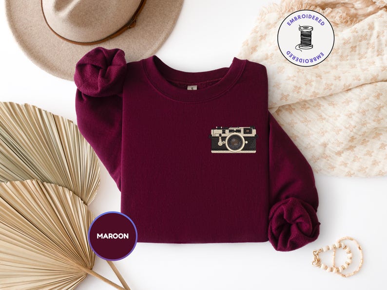 Vintage Camera Embroidered Sweatshirt • Photographer Gift • Retro Film Camera Crewneck image 9