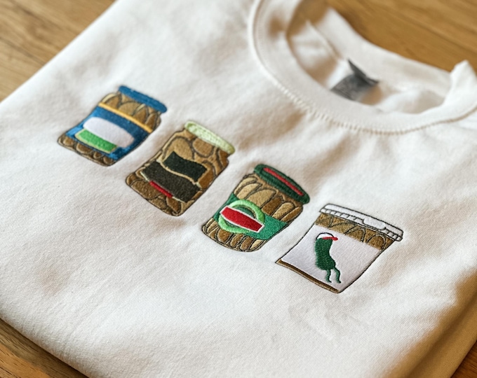 Embroidered Pickle Jar Sweatshirt, Dill Pickle Hoodie, Funny Foodie Crewneck, Pickle Lover Gift, Cute Pickle Pullover for Foodies