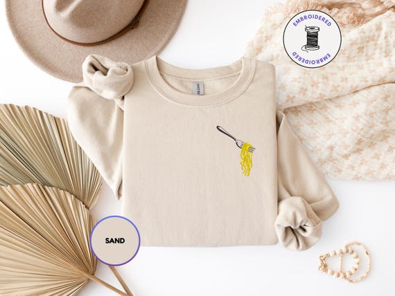 Spaghetti Embroidered Sweatshirt, Minimal Pasta Crewneck, Foodie Sweater, Italian Food Gift, Cozy Unisex Pullover