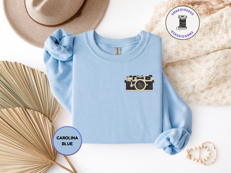 Vintage Camera Embroidered Sweatshirt • Photographer Gift • Retro Film Camera Crewneck image 3