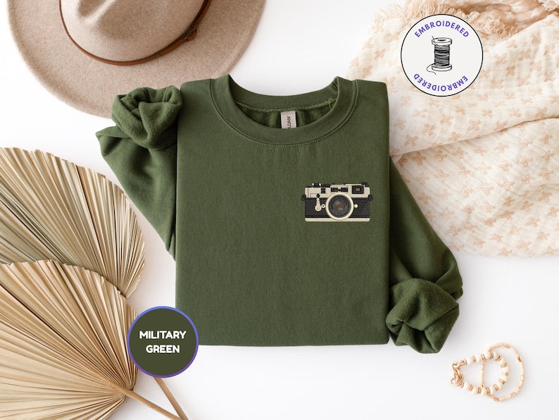 Vintage Camera Embroidered Sweatshirt • Photographer Gift • Retro Film Camera Crewneck image 11