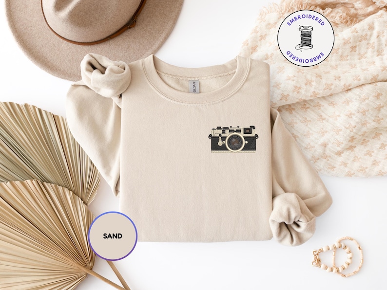 Vintage Camera Embroidered Sweatshirt • Photographer Gift • Retro Film Camera Crewneck image 7