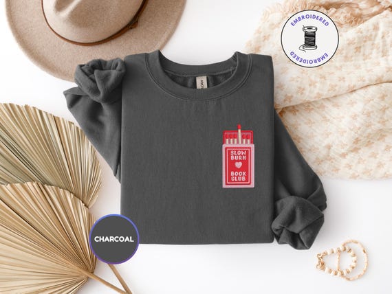 Slow Burn Book Club Embroidered Sweatshirt, Bookish Matchbook Crewneck, Romance Reader Hoodie, Retro Matchbook Zip Up Hoodie, Cozy Reading