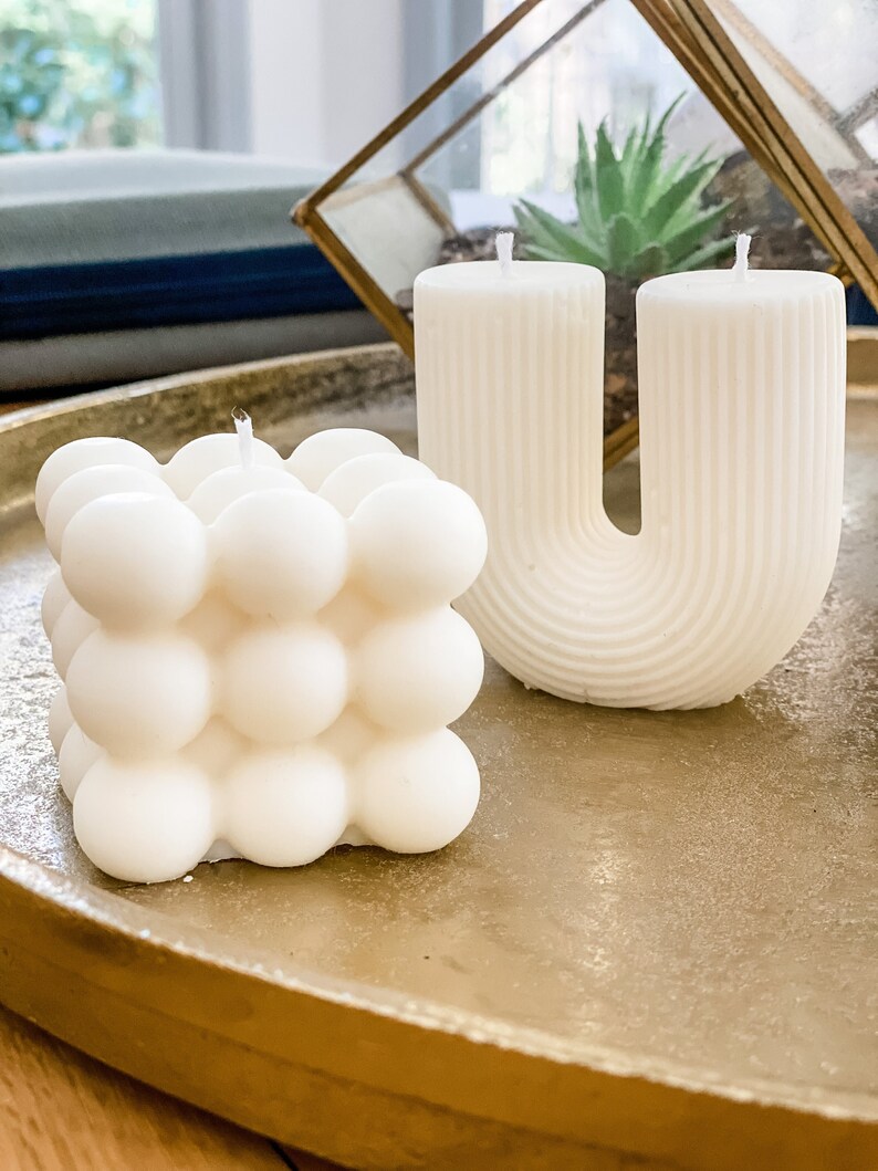 Ushaped Ribbed Candle Color Options Macaroni Candle Etsy