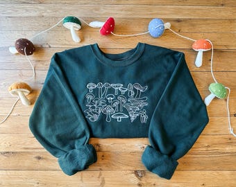 Embroidered Mushroom Sweatshirt: Cottagecore Forest Crewneck