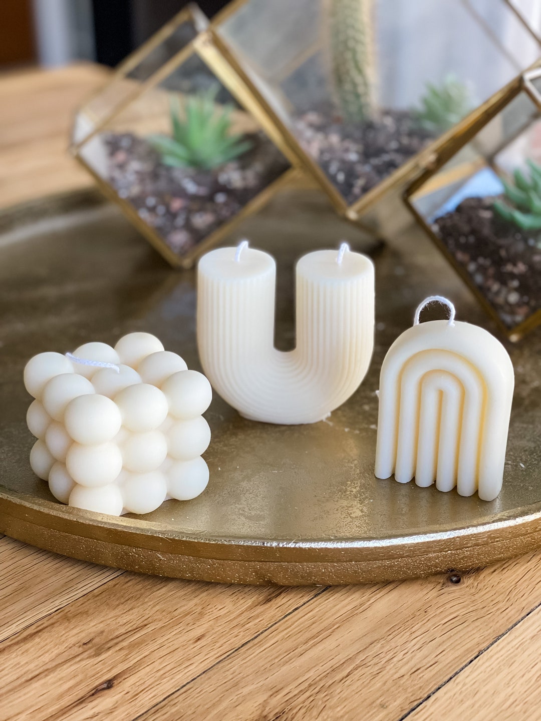 Ushaped Ribbed Candle Color Options Macaroni Candle Etsy