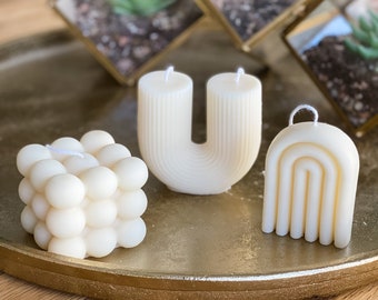 U-Shaped Ribbed Candle - Color Options - Macaroni Candle - Home Decor Candle - Unscented Soy and Coconut Wax