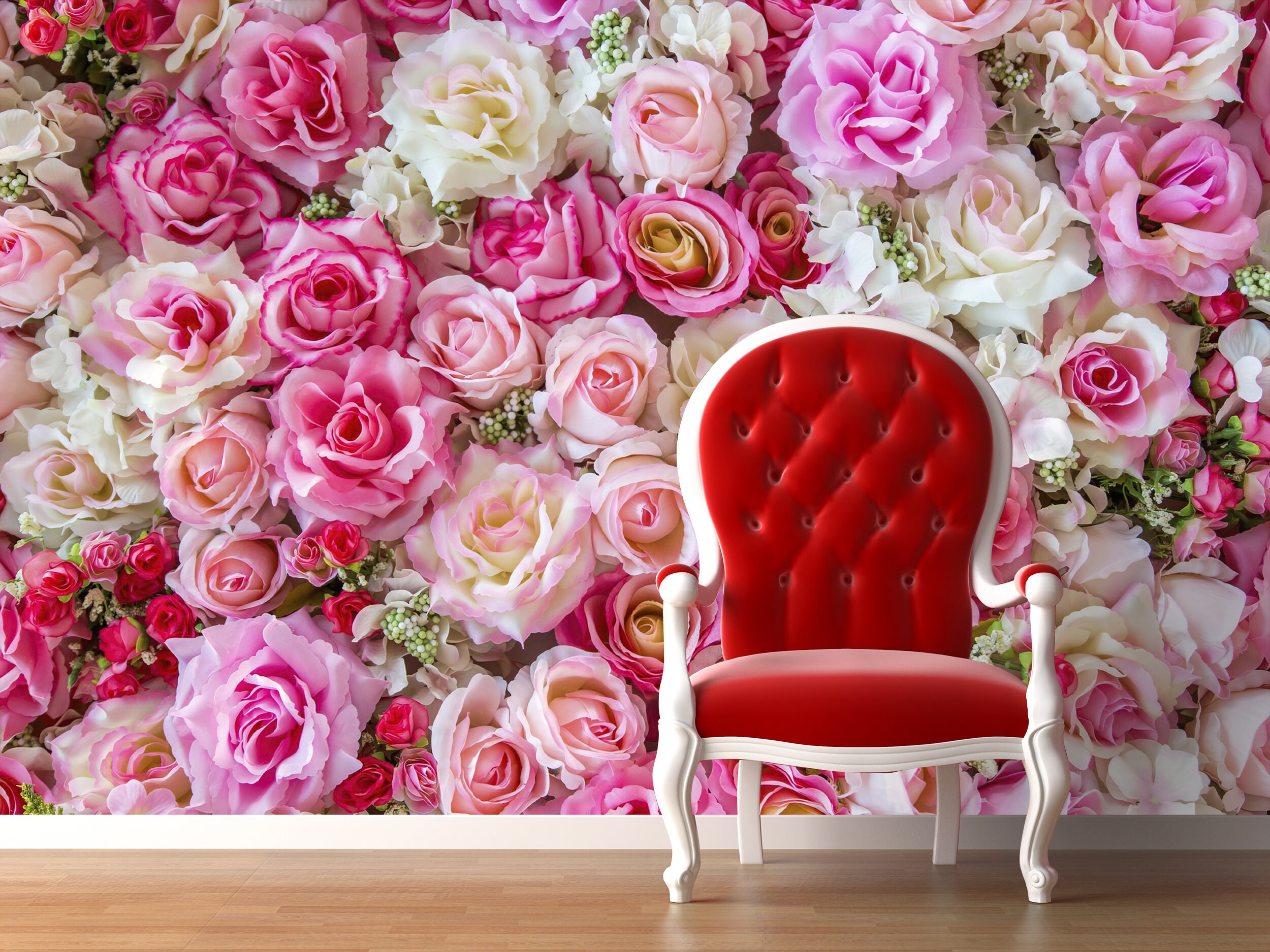 Soft Pink Color Roses Flower Wallpaper Bedroom Wall Mural Removable