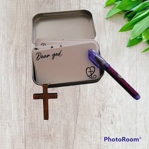 Handmade prayer tin, prayer cards and pen. Can customize