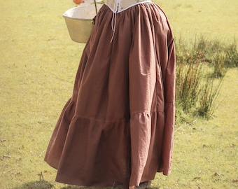 Gathered Cotton Skirt - Custom Length, Fitted Waistband, Cottagecore Style