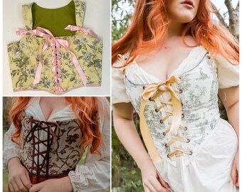 Estancias reversibles - Tamaño personalizado - Tamaño incluido - Overbust Cottagecore Top - Ren Faire Bodice - Corsé renacentista - Corsé del siglo XVIII