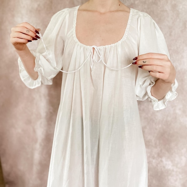 Ivory Cotton Chemise: Semi-Sheer Nightgown, Ren Faire Layering Costume