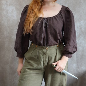 Cottagecore Peasant Blouse Farmcore Green Cream Brown Pirate - Etsy