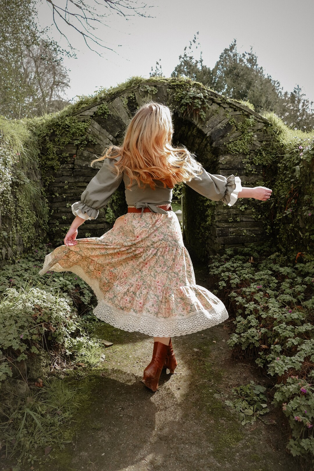Jupe Tailleur Femme à Imprimé Floral - Mauve Et Beige - Taille S - Doublée - Occasion