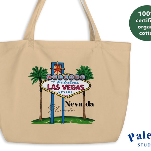 Las Vegas Nevada Large Everyday Tote Bag, Beige | Reusable Organic Cotton | Gift for Bachelorette Parties, Friends, Families