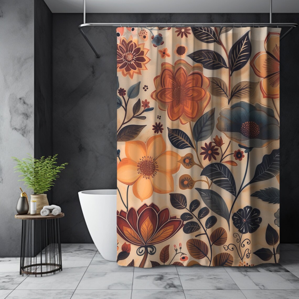Vintage Floral Shower Curtain, Neutral Bath Decor, Elegant Antique ...
