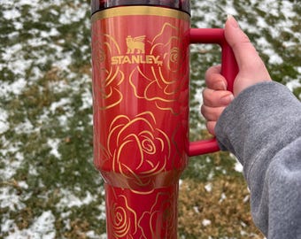 40oz Custom Valentines Day Stanley Tumbler Laser Engraved Etched Stanley, Roses, Floral, Gift for Wife, Gift for Teenager, Stanley Lover