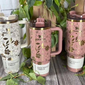 Custom Engraved Stanley 30 or 40 oz Floral Stanley Tumbler Water Bottle, Laser Engraved Flowers, Unique Gift for Women, Genuine Stanley Cup