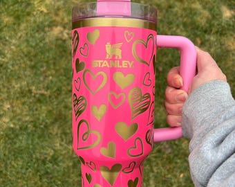 40oz Stanley Tumbler, Custom Laser Engraved Stanley Tumbler Gift for Valentines Day Stanley Lover, Quencher Flowstate, Pink Parade Stanley