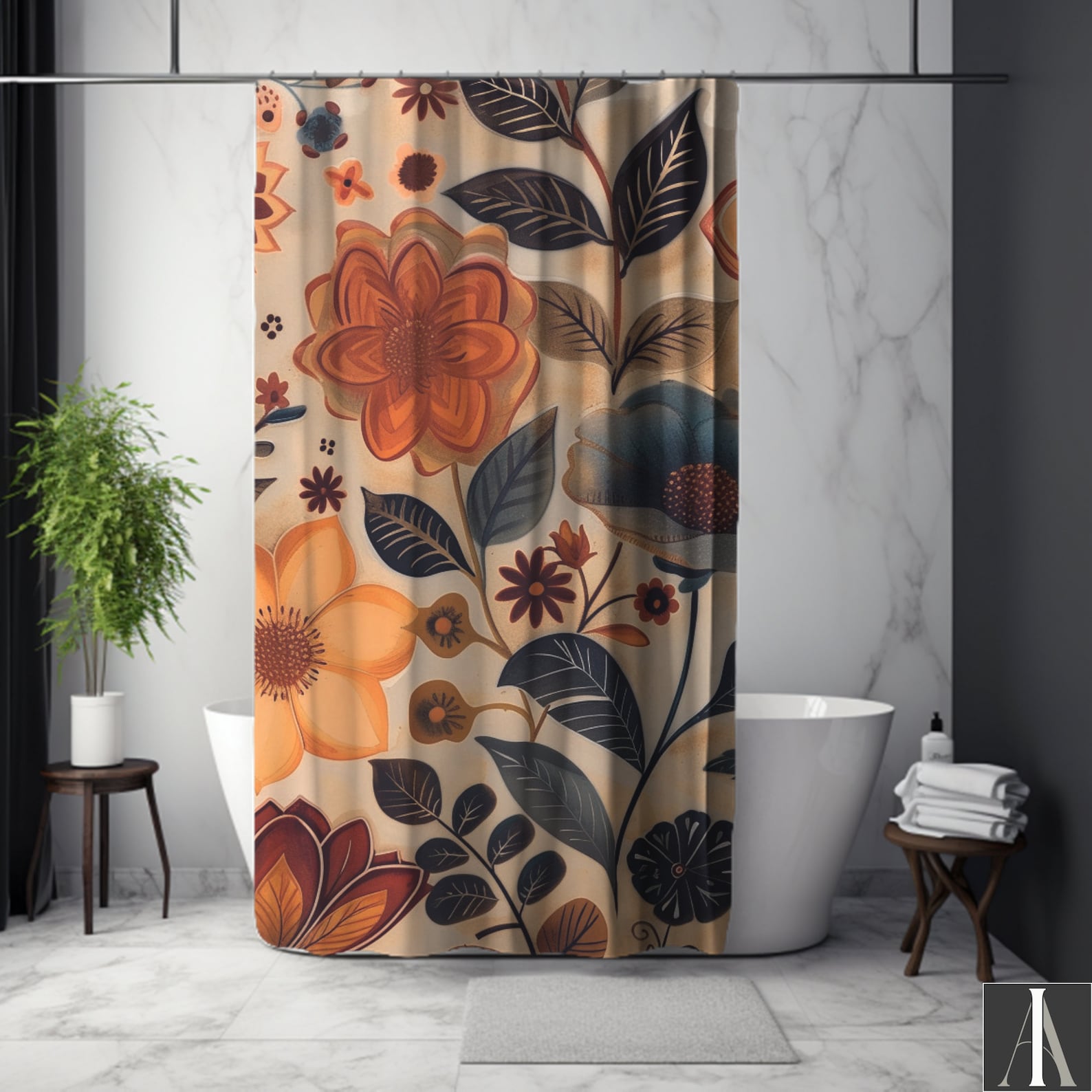 Vintage Floral Shower Curtain, Neutral Bath Decor, Elegant Antique ...