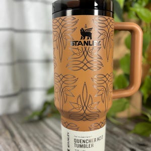 40oz Custom Stanley Tumbler Western Boot Stitch Laser Engraved Etched Stanley, Tooled Leather, Cowboy Boots, Cowgirl Tumbler, Horse, Rodeo
