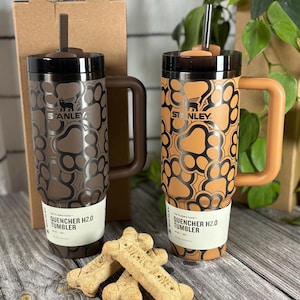 Custom 30oz Stanley Tumbler Dog Lover, Laser Engraved Paw Prints, Stanley Cup, Water Bottle, Unique Gift for Groomer, Vet Tech, Veterinarian