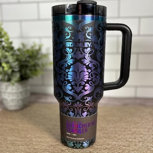 40oz Custom Stanley Black Chroma Tumbler Gothic Damask Elegant Laser Engraved Etched Stanley