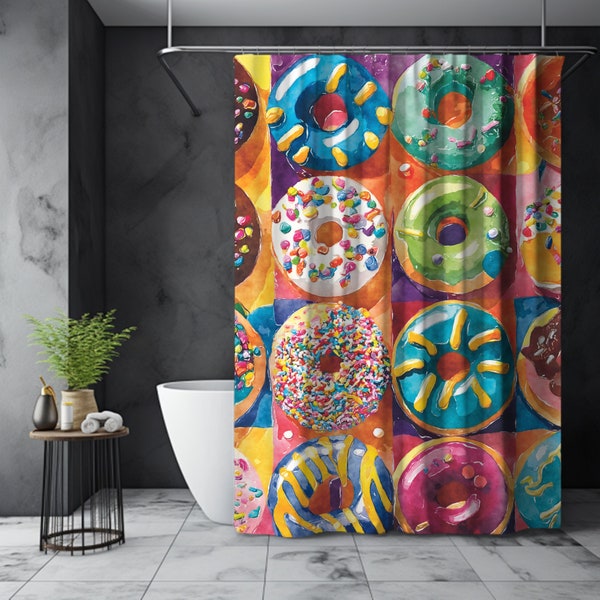 Colorful Donut Shower Curtain, Funny Shower Curtain, Fun Aesthetic Shower Curtain, Modern Bathroom Decor, Kids Bathroom, Gift for Baker