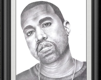 Impresión A4 de mi dibujo a lápiz original de Kanye West. Arte de Mel Wall Art. Regalo para él. Regalo para ella. Raperos. Arte de fan. Hip hop. Rap. Arte musical