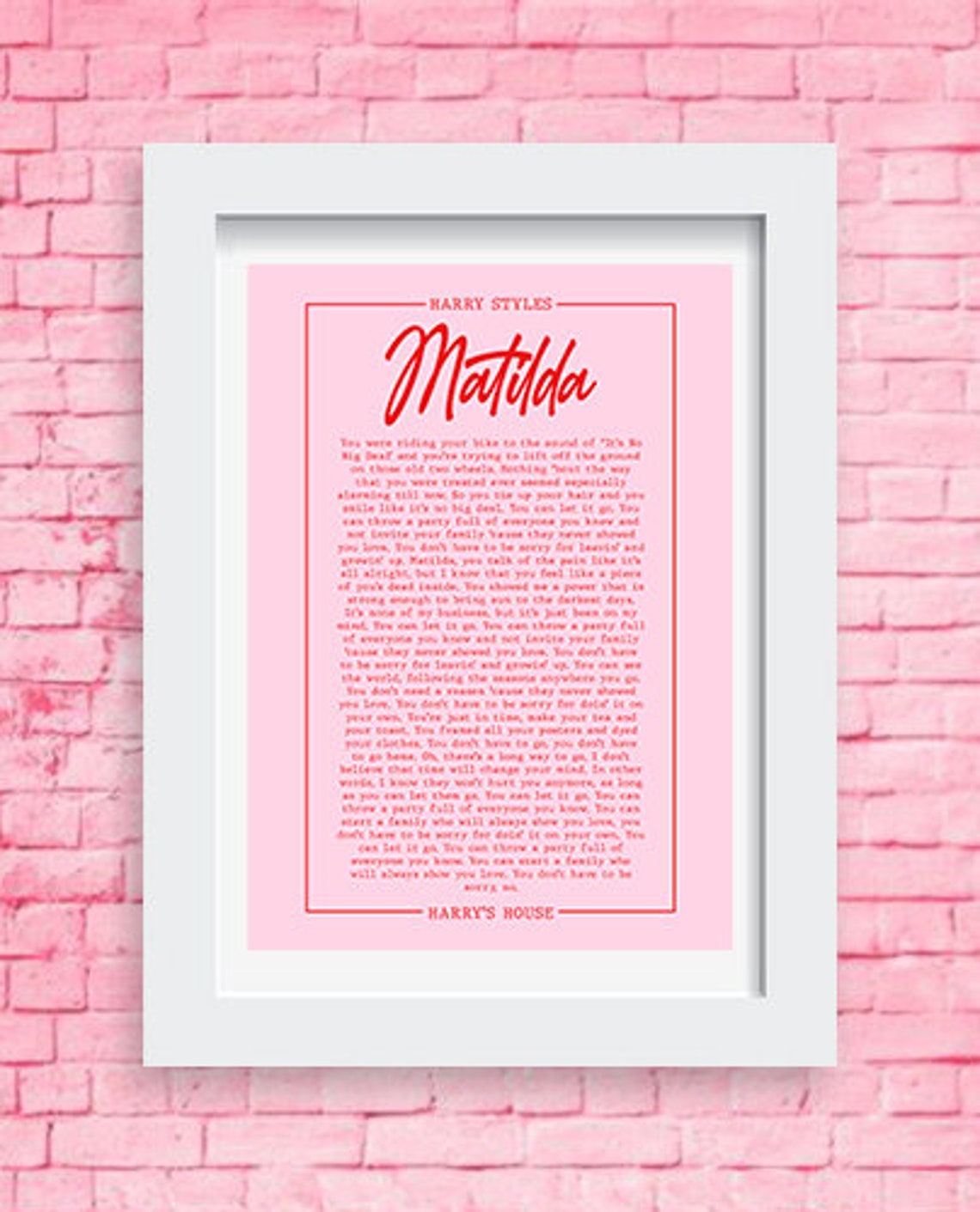Matilda Song Lyrics by Harry Styles Harry's Home Album Etsy UK