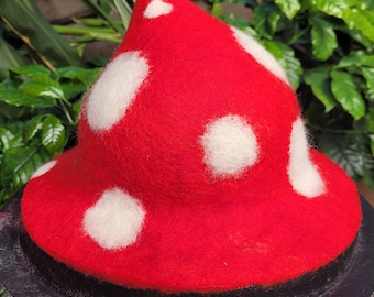 Handmade Felted Wool Amanita Mushroom Hat: Whimsical Statement Piece